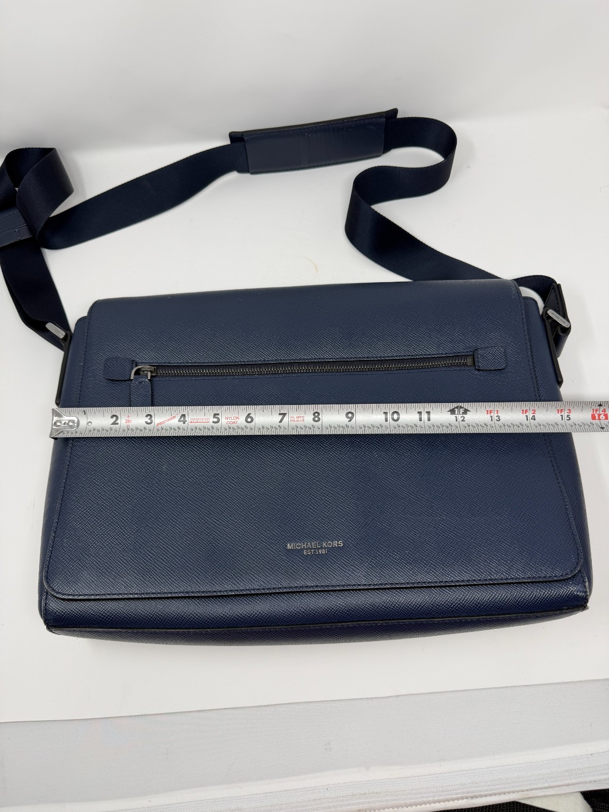 Michael Kors Cooper Dark Blue Pebbled Leather Messenger Bag