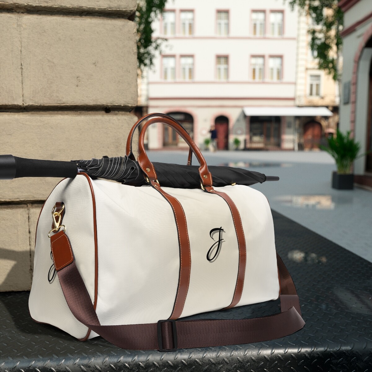 Custom Letter Beige Waterproof Travel Bag