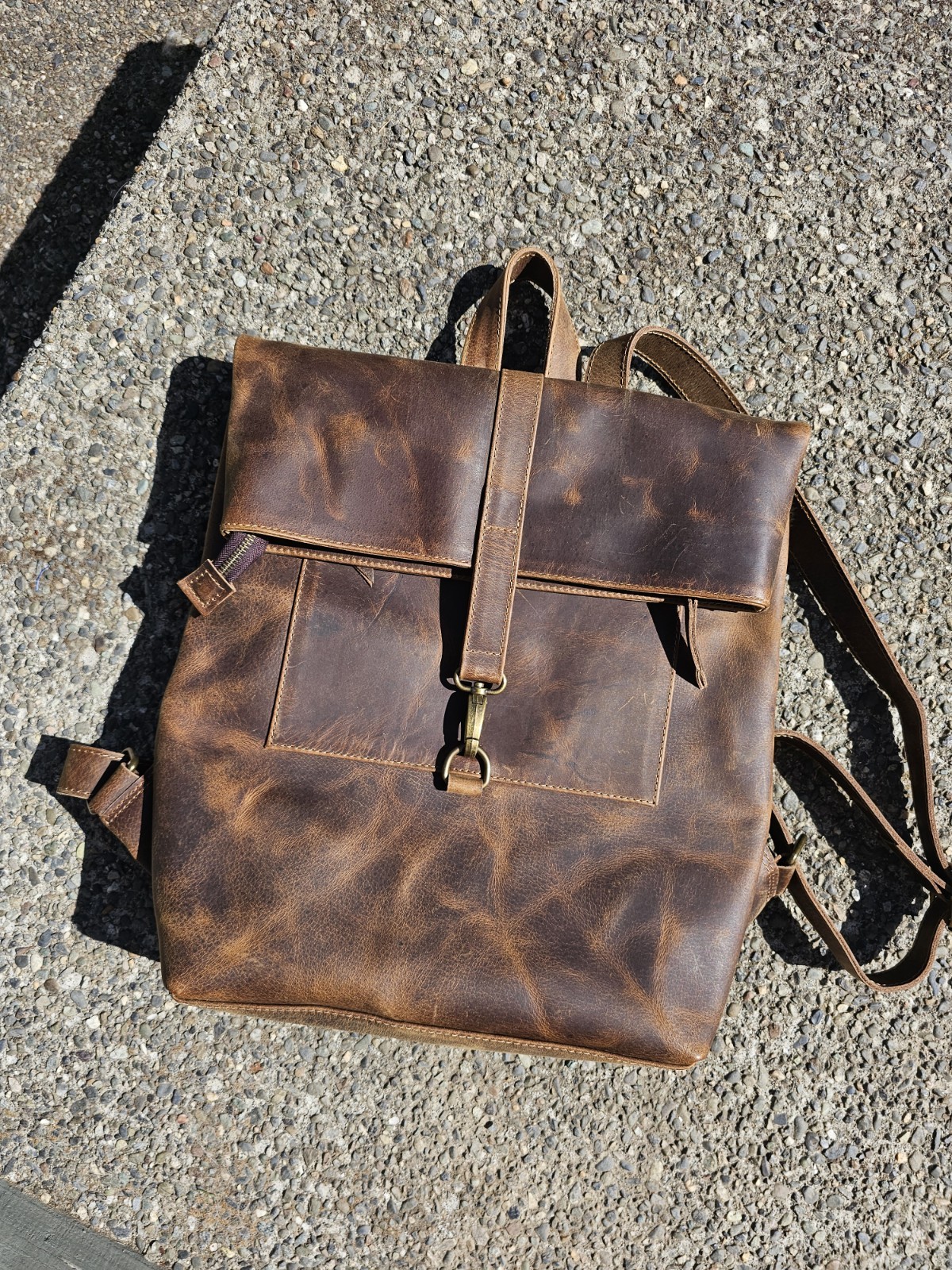 Full-Grain Leather Roll Top Backpack Handcrafted Rustic Brown Artisan Backpack