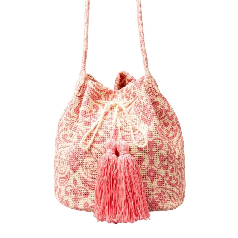 Women Drawstring Bucket Bag Retro Handbag Printed Bag Shoulder Bag Crossbody Bag