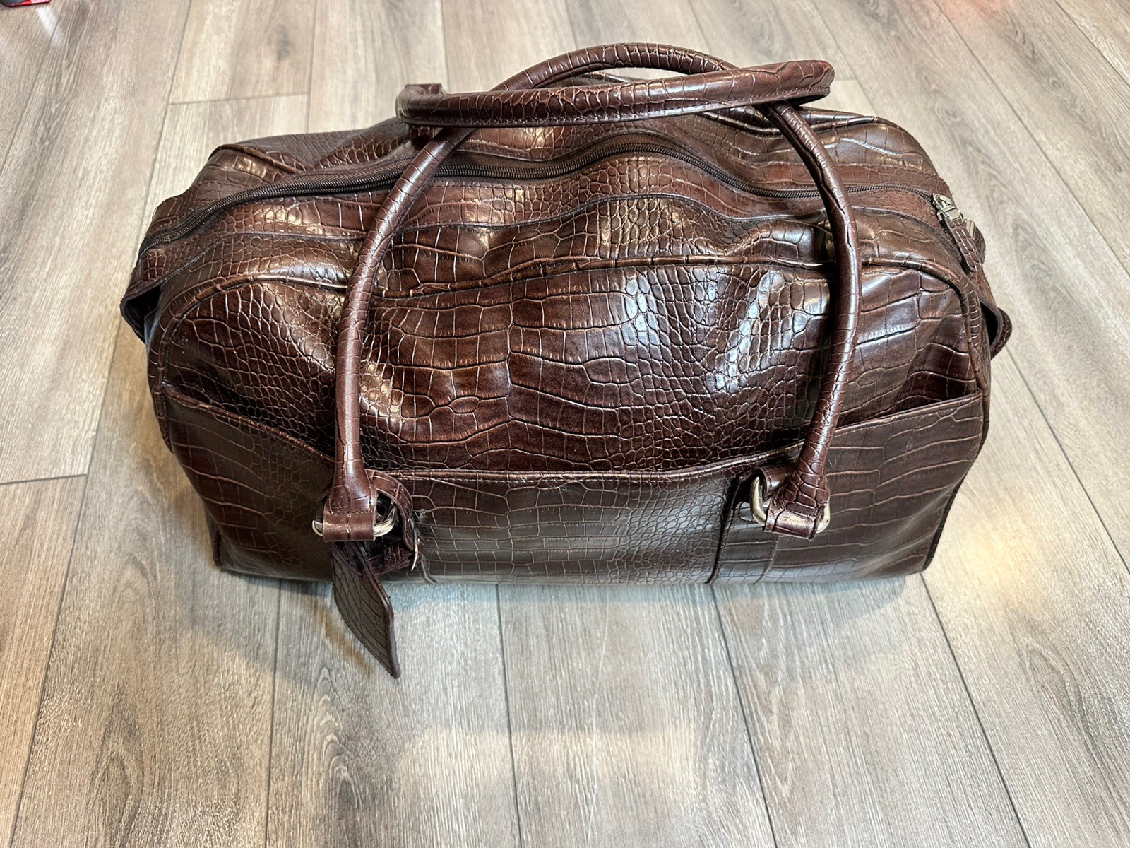 Bath & Body Works Crocodile Brown Vegan Faux Leather Duffel Bag Briefcase