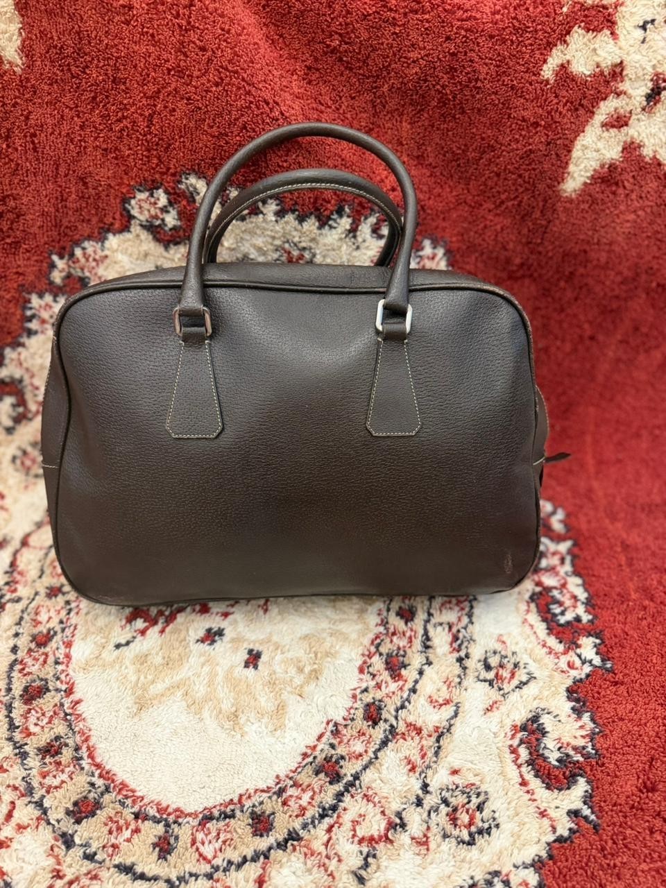 Prada Leather Briefcase Bag Safaiano Brow Luxury Shoulder Travel