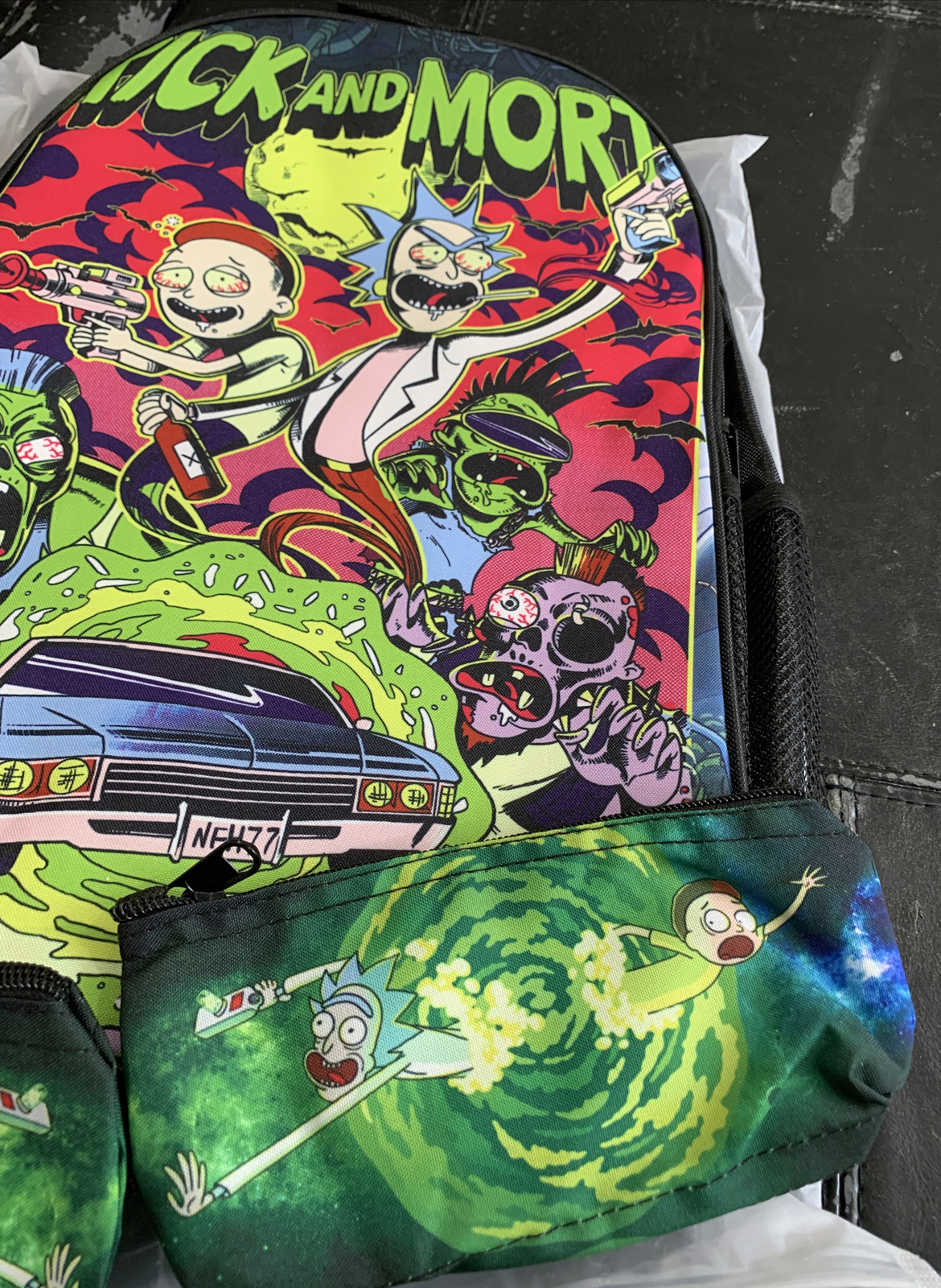 Rick and Morty Acid Trip Reversible Rare Backpack W/Coin Purse(2) – New!