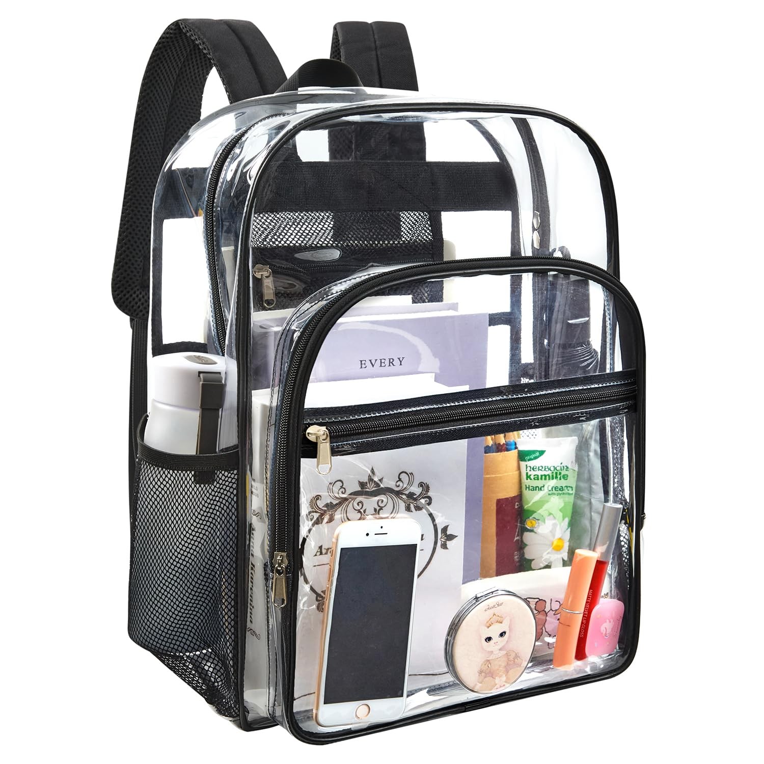 Black 17 Inch Large Heavy Duty PVC Transparent See Through Clear Backpack