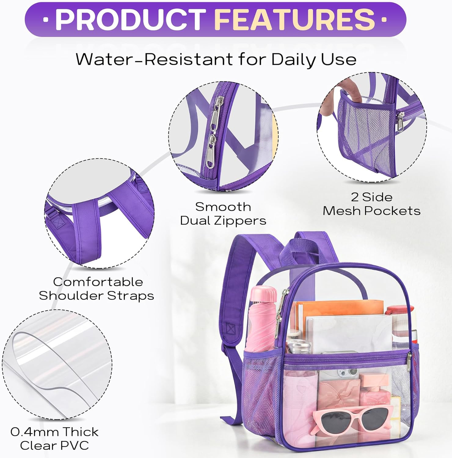 Clear Backpack for Stadium Events Stadium Backpack 12X6X12 Clear Bag | 0.4Mm Thi