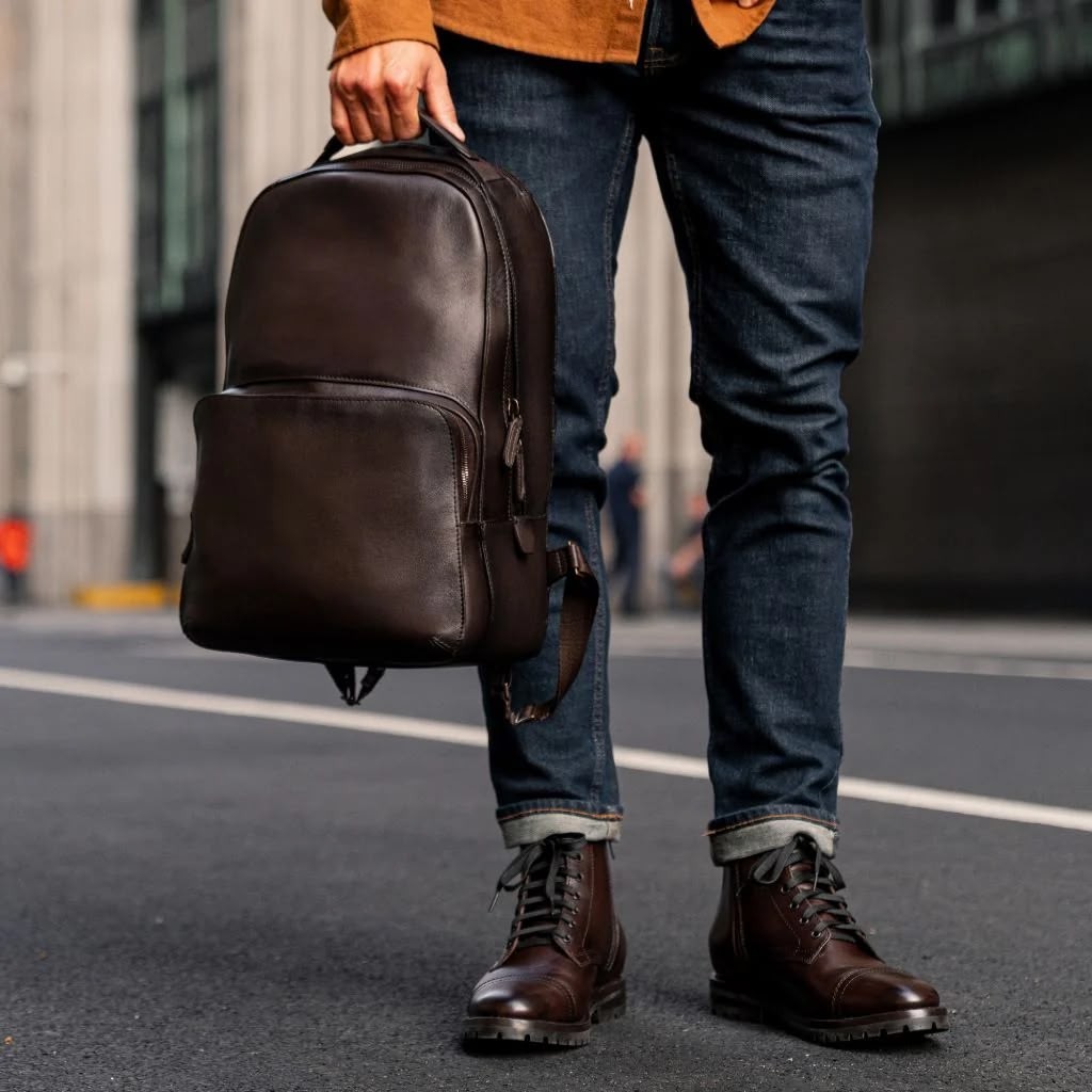 Genuine Leather Backpack Laptop Travel Bag Business School Rucksack Black Brown