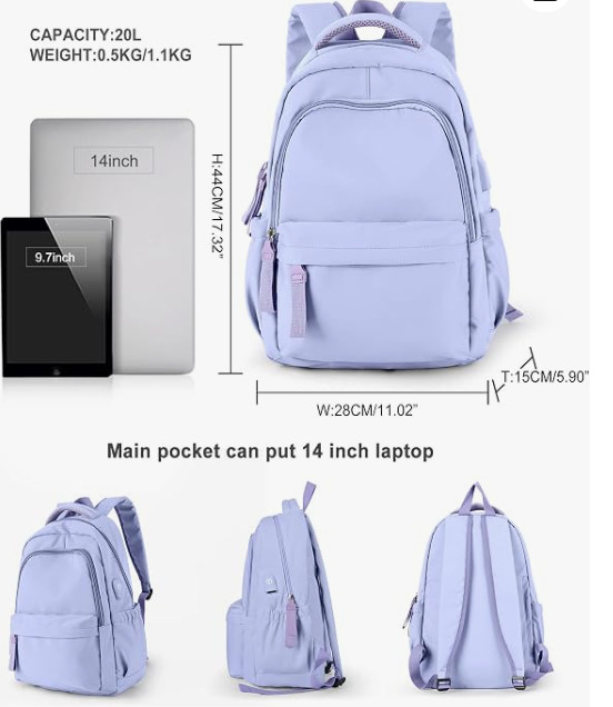 Waterproof 14″ Laptop Backpack USB Charging Port Office School Travel Bag NWT
