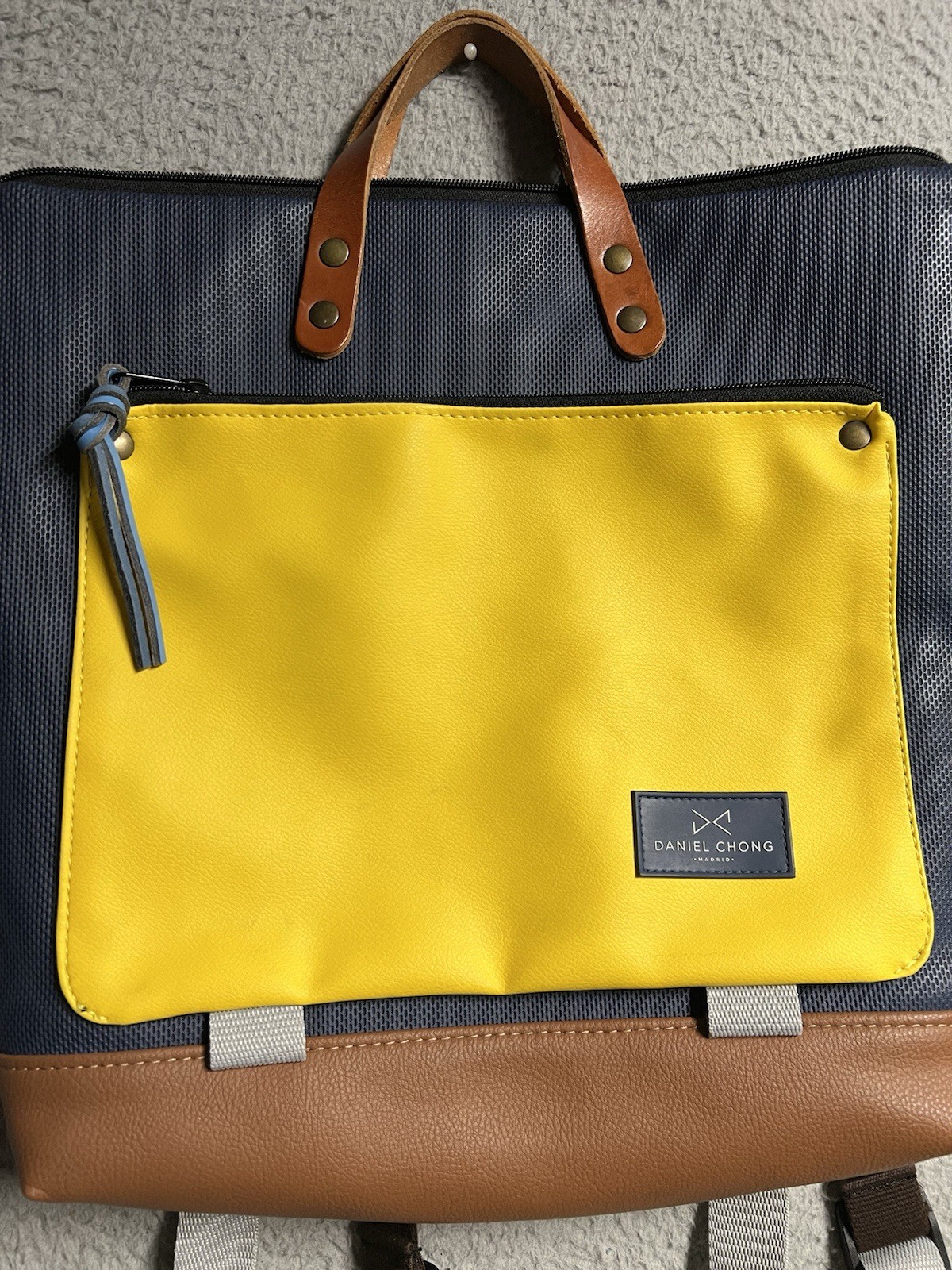 Eco Friendly Daniel Chong Waterproof Backpack Navy Blue Mustard Yellow 10″x13″