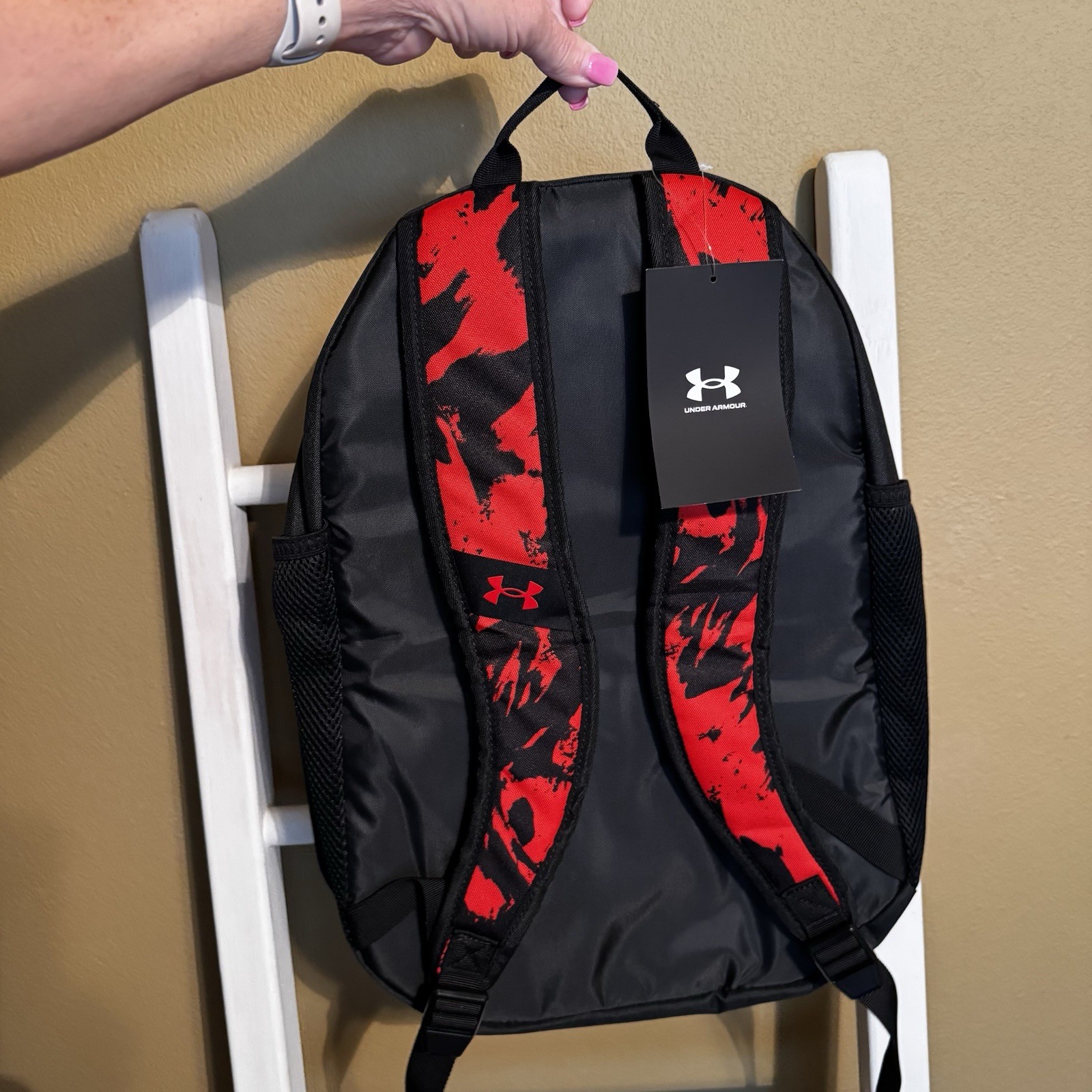 NWT Under Armour Hustle Lite 16” Backpack Red Black Camo Laptop School Gym Book
