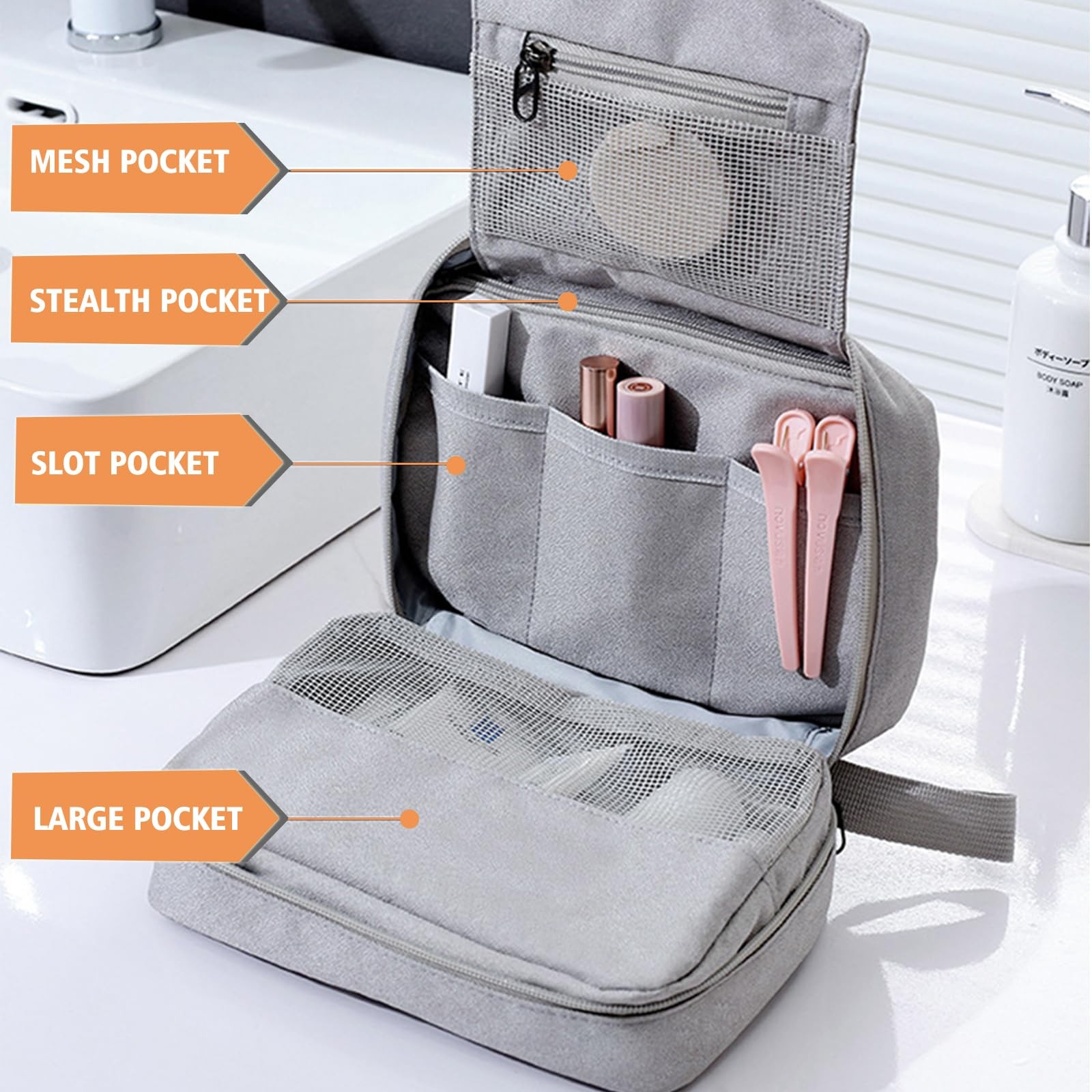 L&FY Hanging Toiletry Bags, Travel Makeup Toiletries Bag Organizer S, Black-2