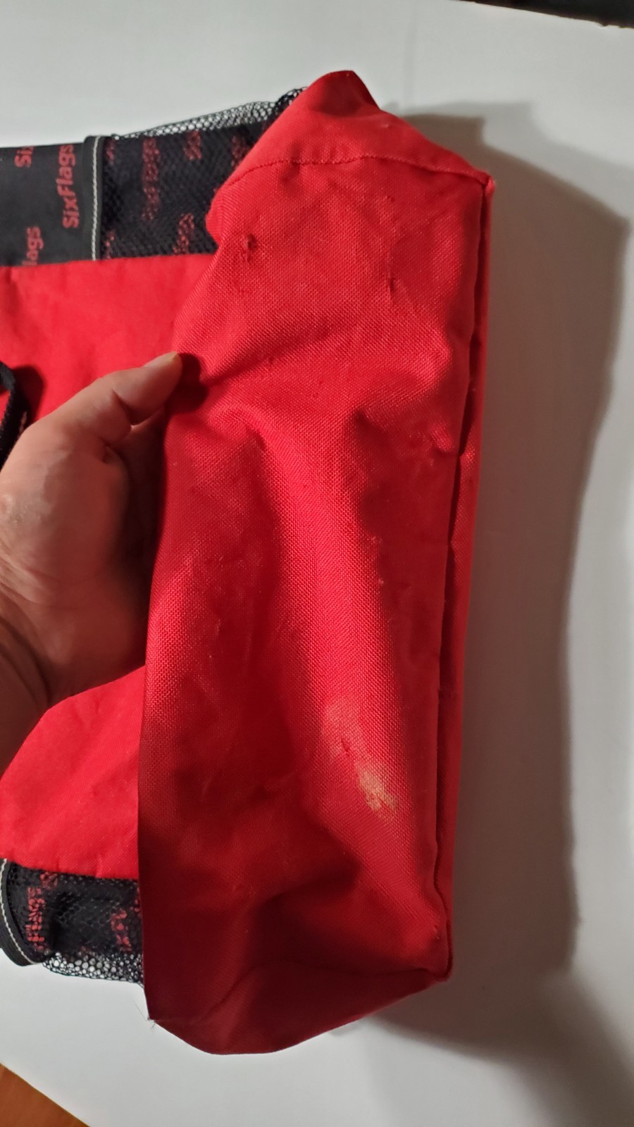 Vintage Six Flags Red & Black Tote Bag / Backpack Approximately 17″ X 14″