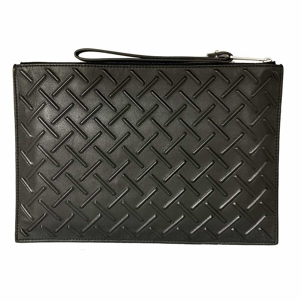 Bottega Veneta Nappa Graphic Clutch Bag Black Leather 592643 VA9P3 8803
