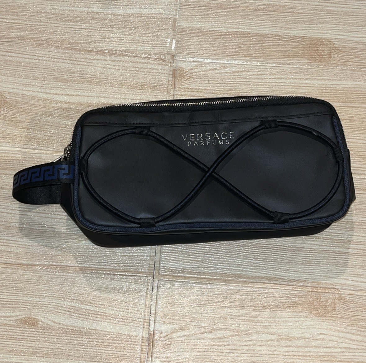 VERSACE PARFUMS BLACK DOUBLE ZIP TOILETRY CASE TRAVEL BAG POUCH 10″ X 5″ X 3