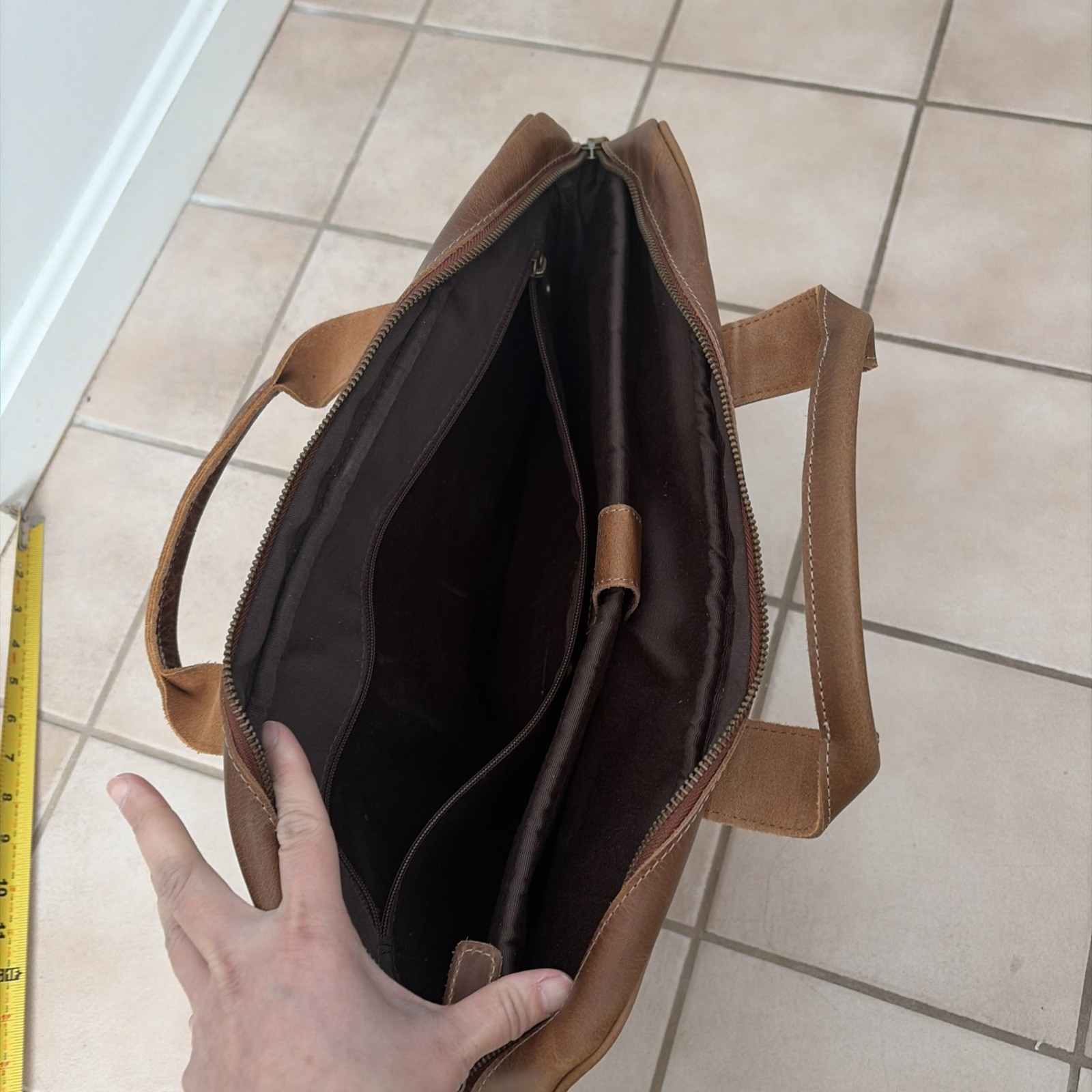 KomalC Leather Messenger Laptop Bag Brown Distressed Briefcase NWOT
