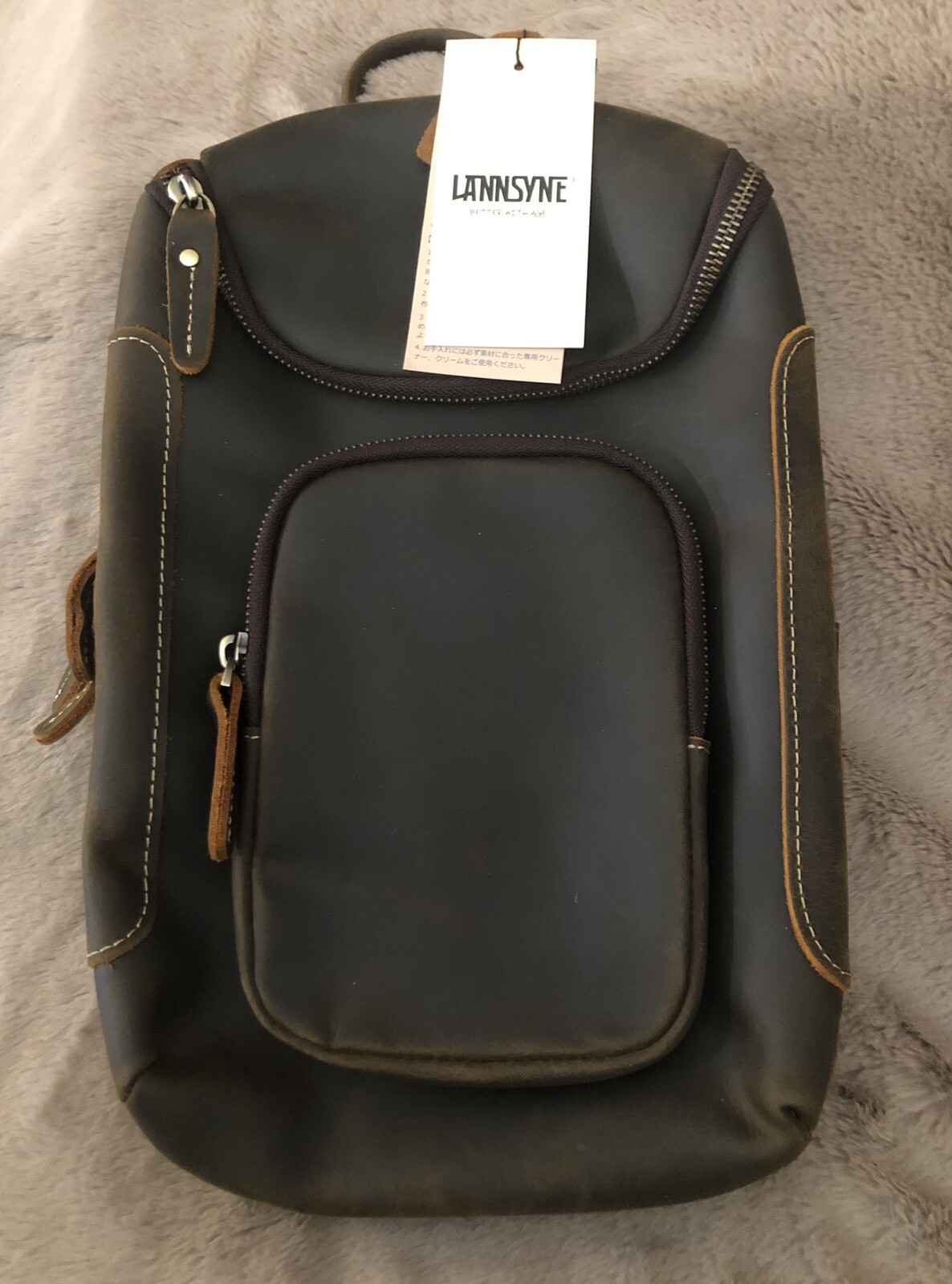 LANNSYNE Vintage Full Grain Leather Sling Bag Crossbody Chest Daypack