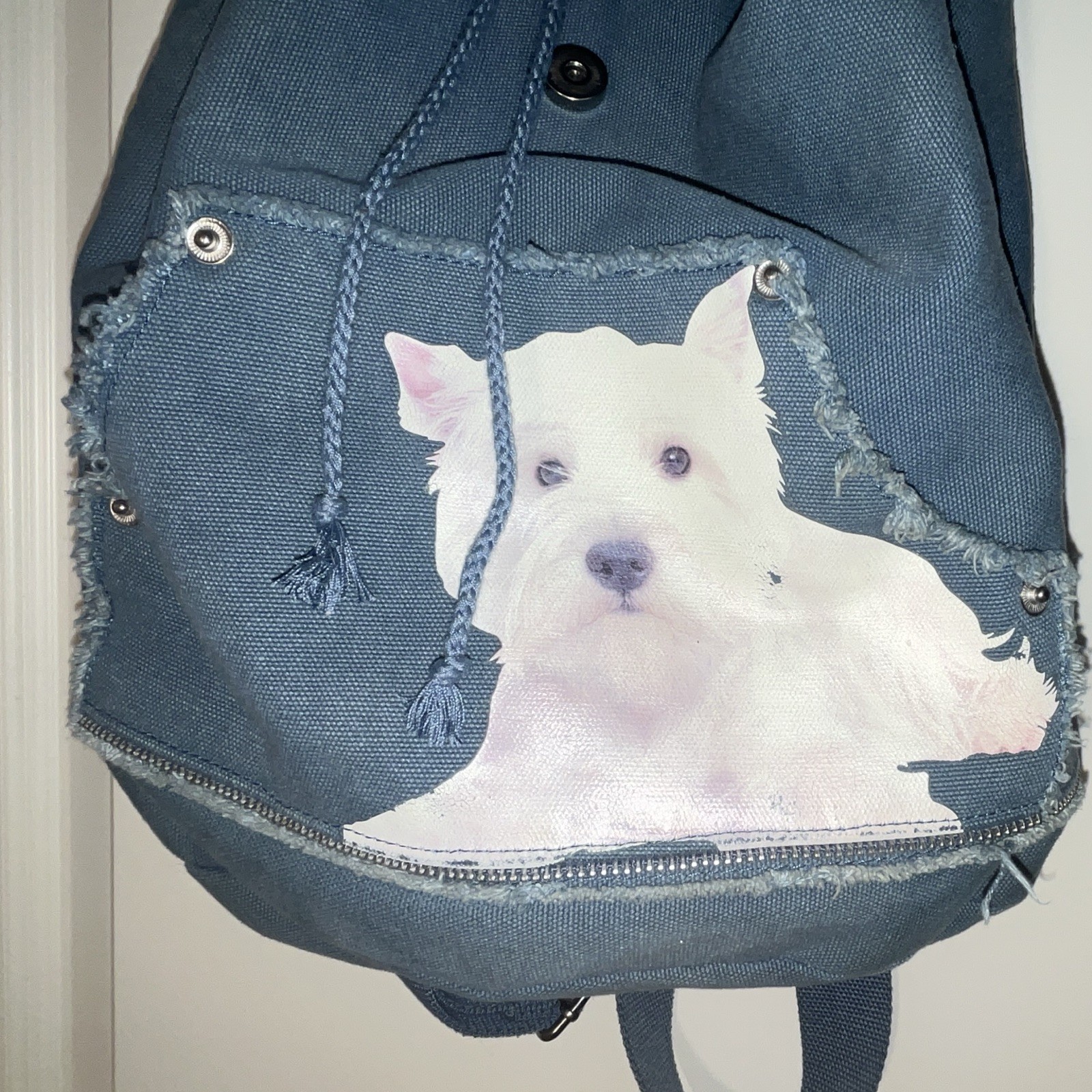 Fuzzynation Blue Drawstring Backpack Animal Print Adjustable Strap Unisex