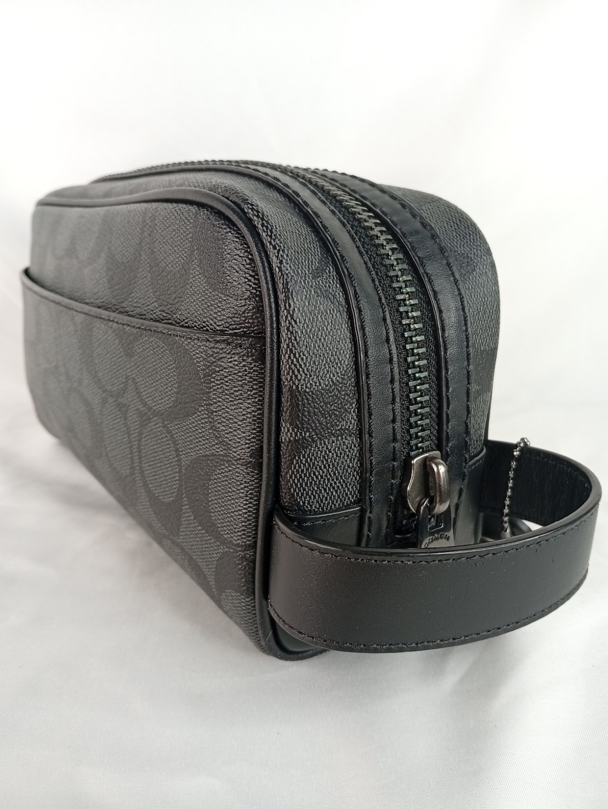 Pre-Owned Coach Signature Canvas Small Travel Kit Toiletry Bag Charcoal Black