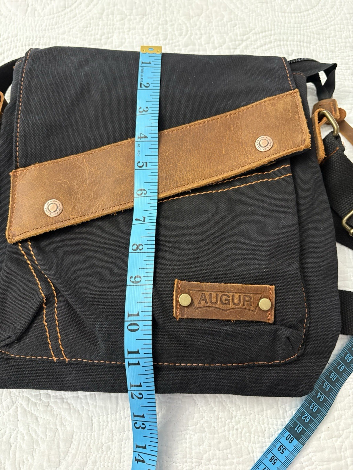 Augur Men’s Canvas Bag Leather Accent Black & Brown Shoulder Strap