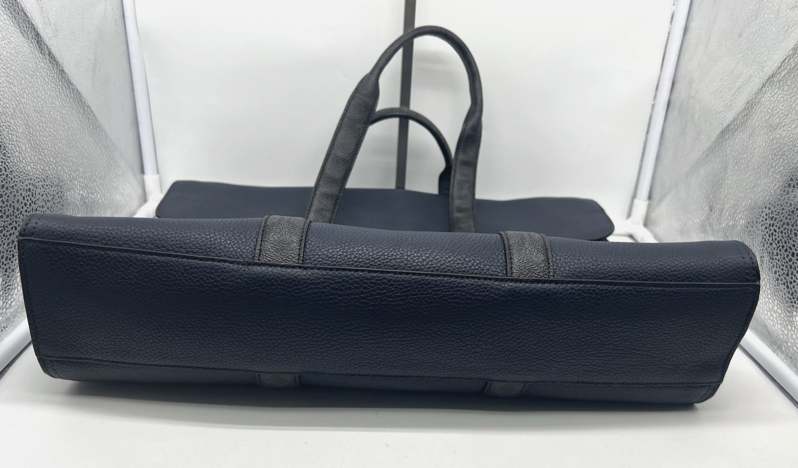COACH Metropolitan Portfolio Navy Leather Signature Canvas Blocking Briefcase
