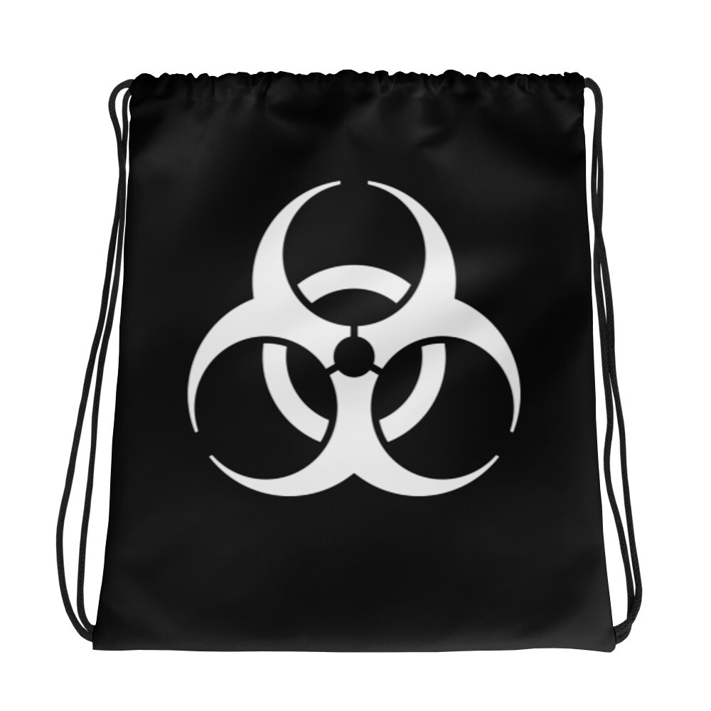 White Bio Hazard Symbol Warning Sign Drawstring Cinch Bag