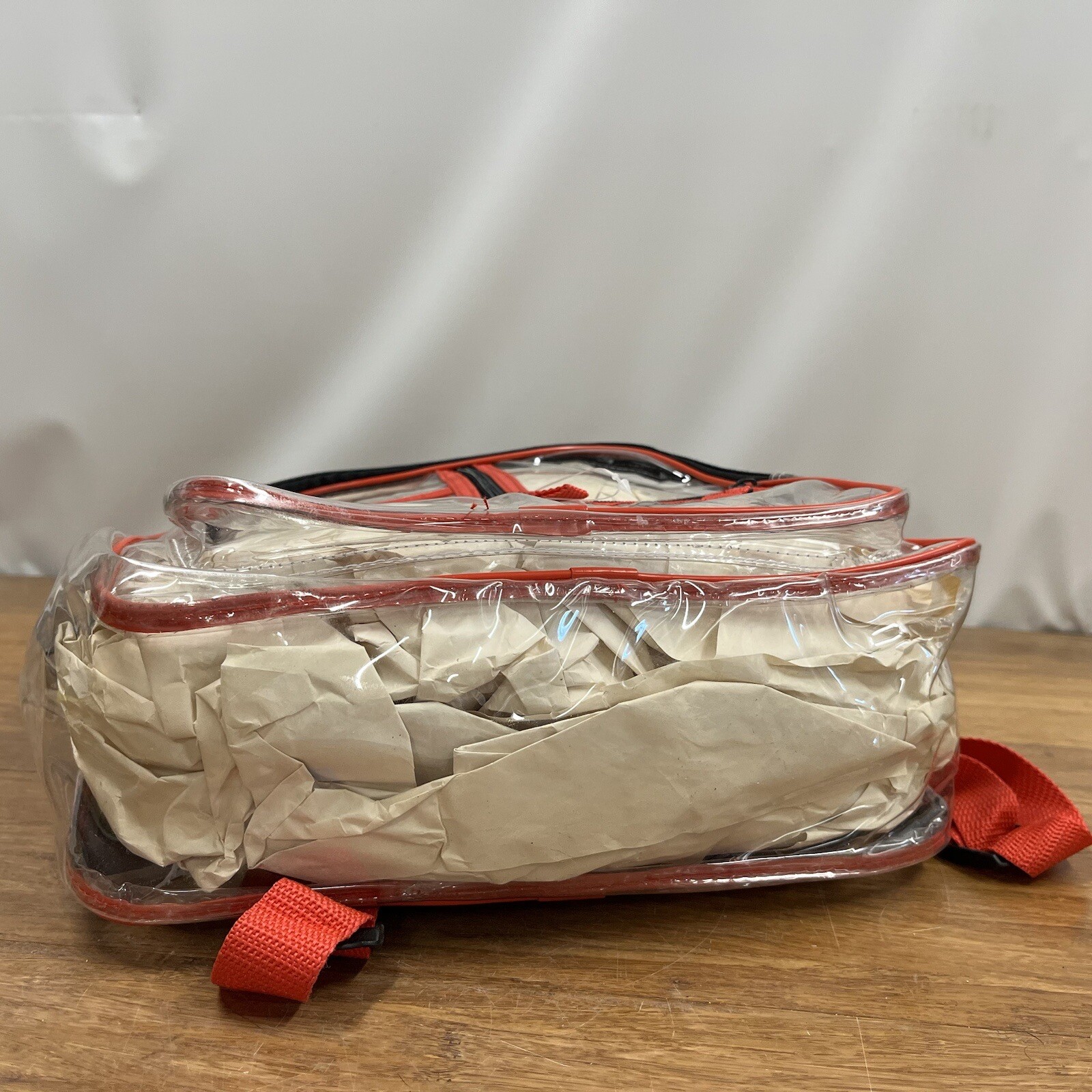New Prosport Clear Backpack Transparent Waterproof Red Black Strip Zipper