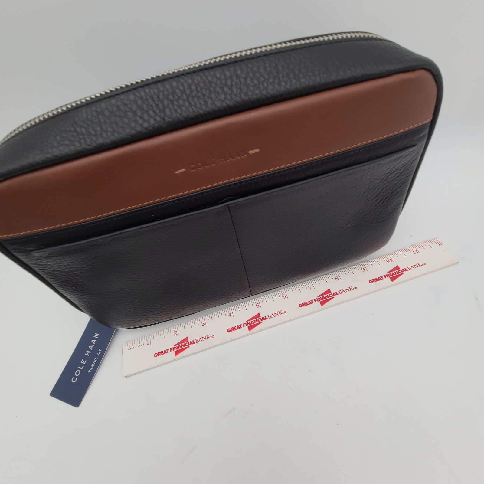 NEW Cole Haan Men’s Two Tone Top Zip Leather Toiletry Bag & Passport RFID Wallet