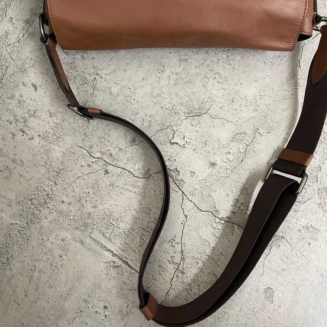 Coach Messenger Bag All Leather Brown Men Strap Crossbody 34x30cm Authentic