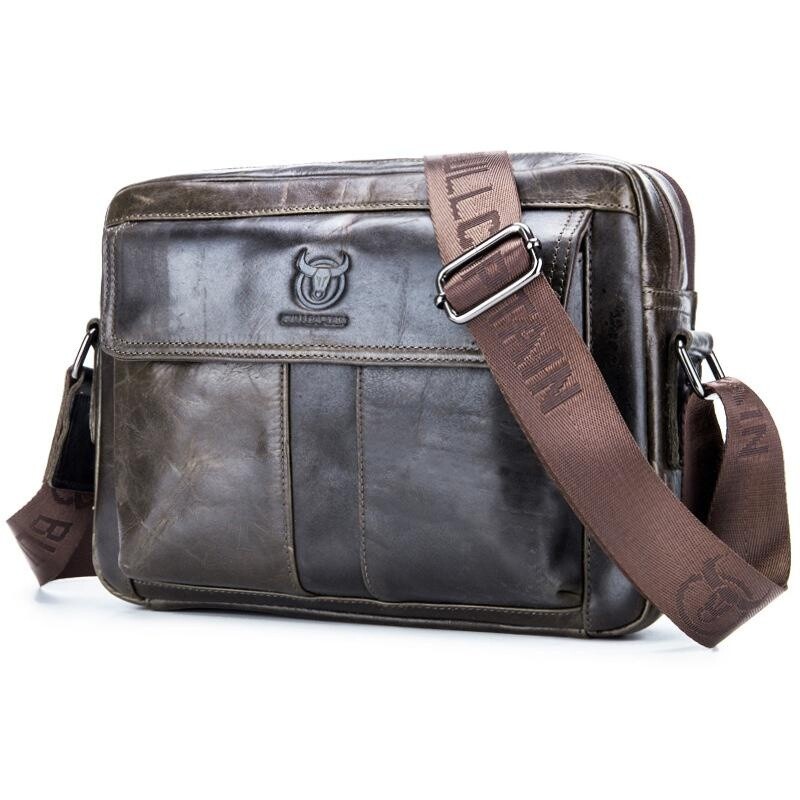 Genuine Leather Crossbody Bag for Men Double-Layer Laptop Bag Fit for 11″ Pad