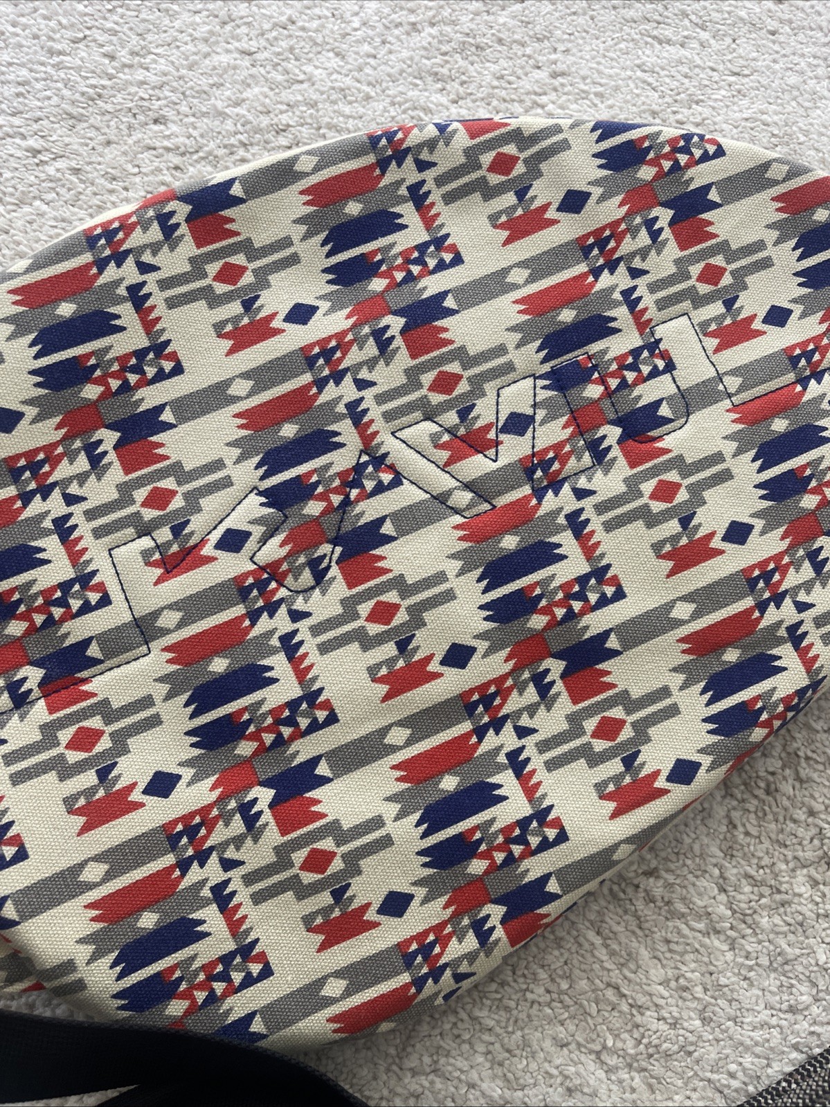 KAVU Sling Backpack Tribal Print Cotton Rope Strap Blue Red White