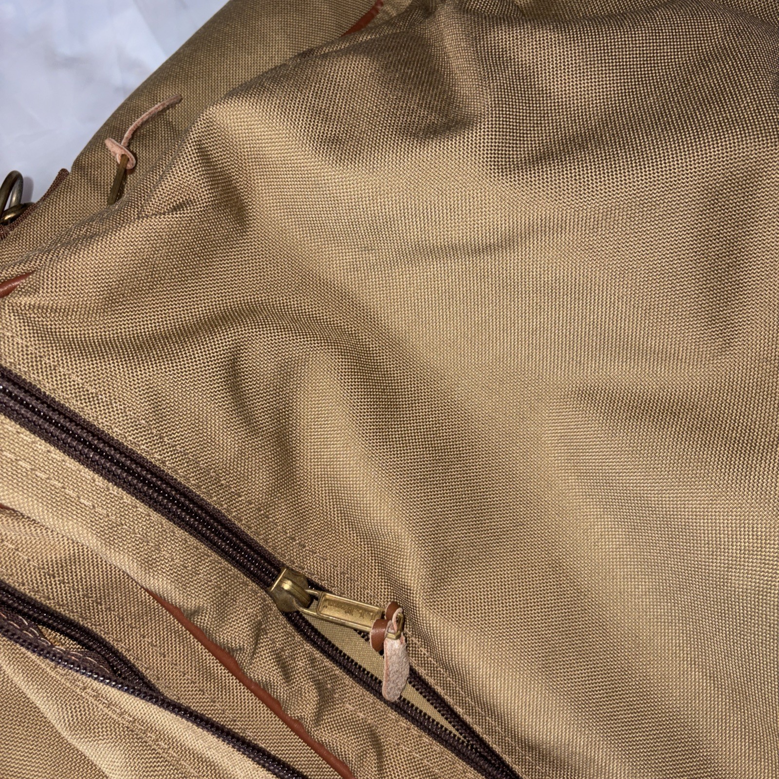 Vintage LL Bean Field Nylon Canvas Duffel Khaki 3 Compartments Bag Shoulder USED