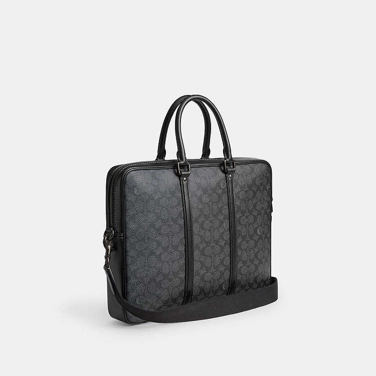 Coach Metropolitan Slim Briefcase in Signature CanvasCharcoal /Black NWT
