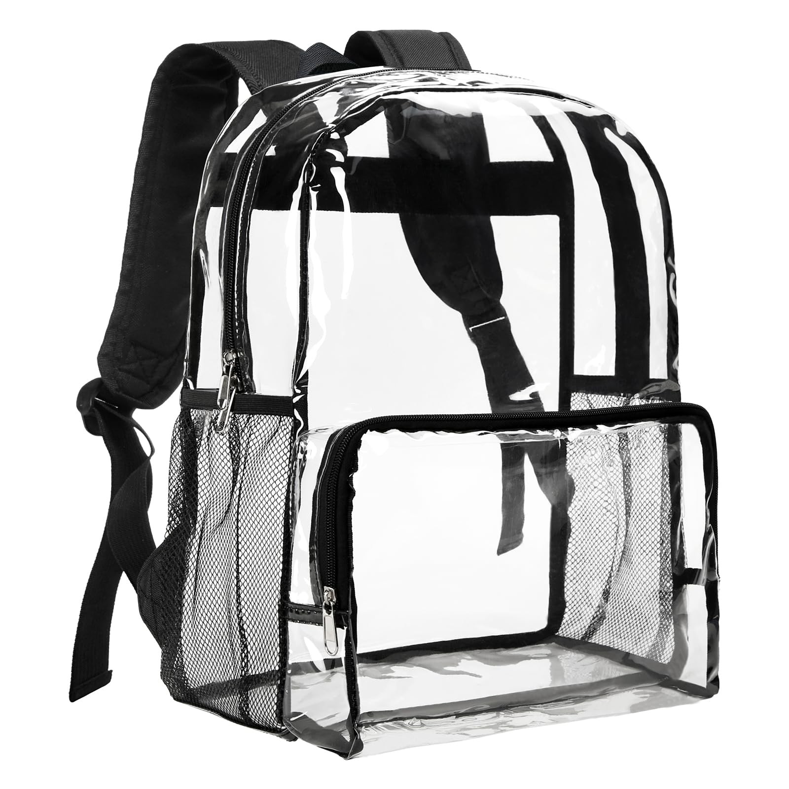 Large Black Clear Backpack Heavy Duty See Through Bookbag for School Work