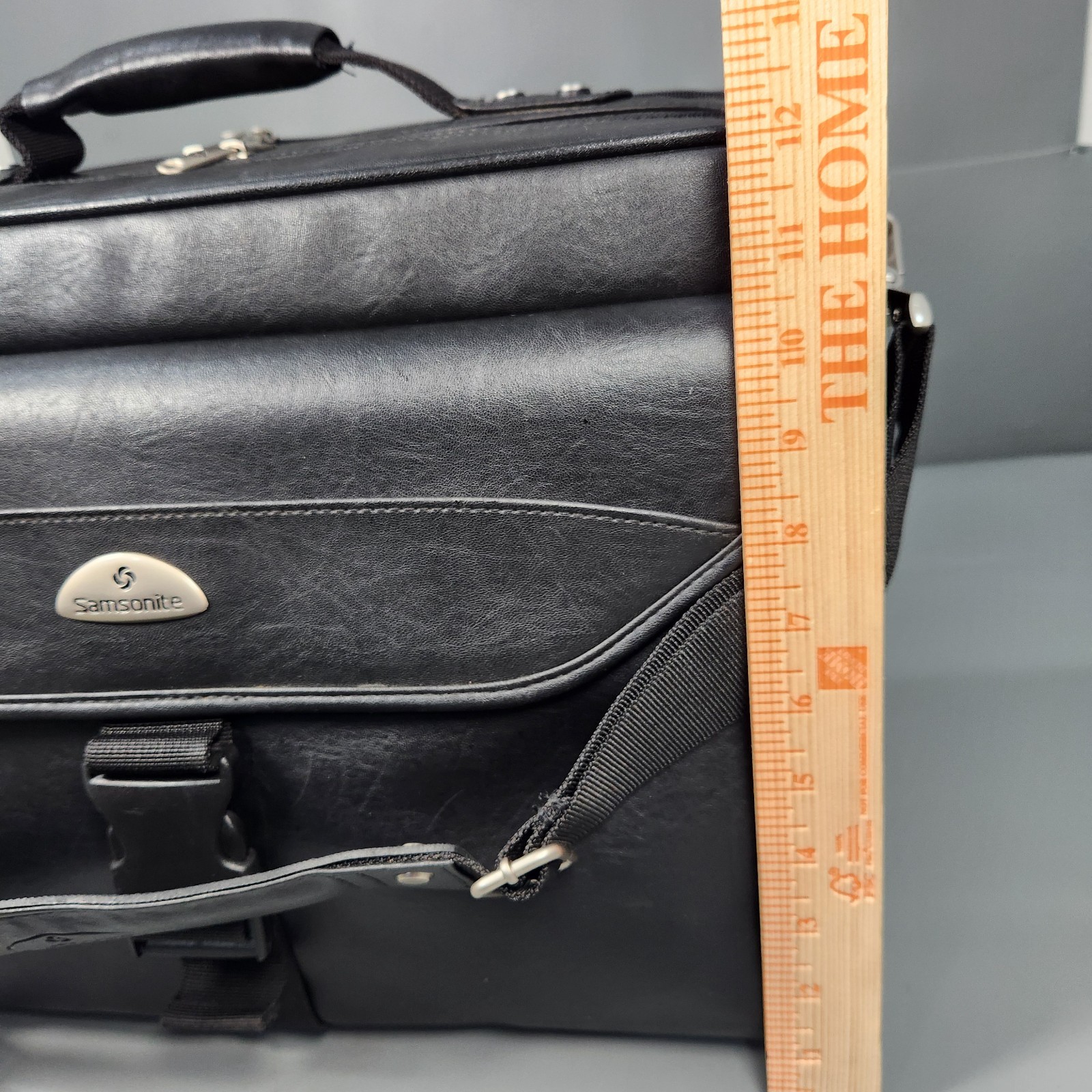 Samsonite Classic Computer Case Black Leather Dual Laptop Bag 15.5″ w/strap