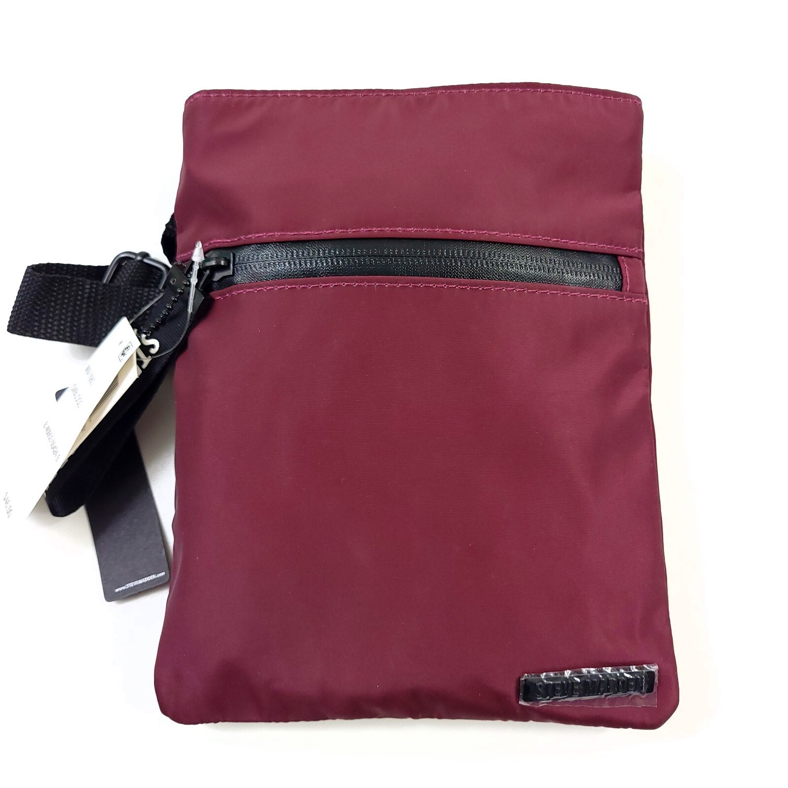 STEVE MADDEN Zip Top Crossbody Man Bag 8 X 6 X 1 Oxblood Dark Red Quick Release
