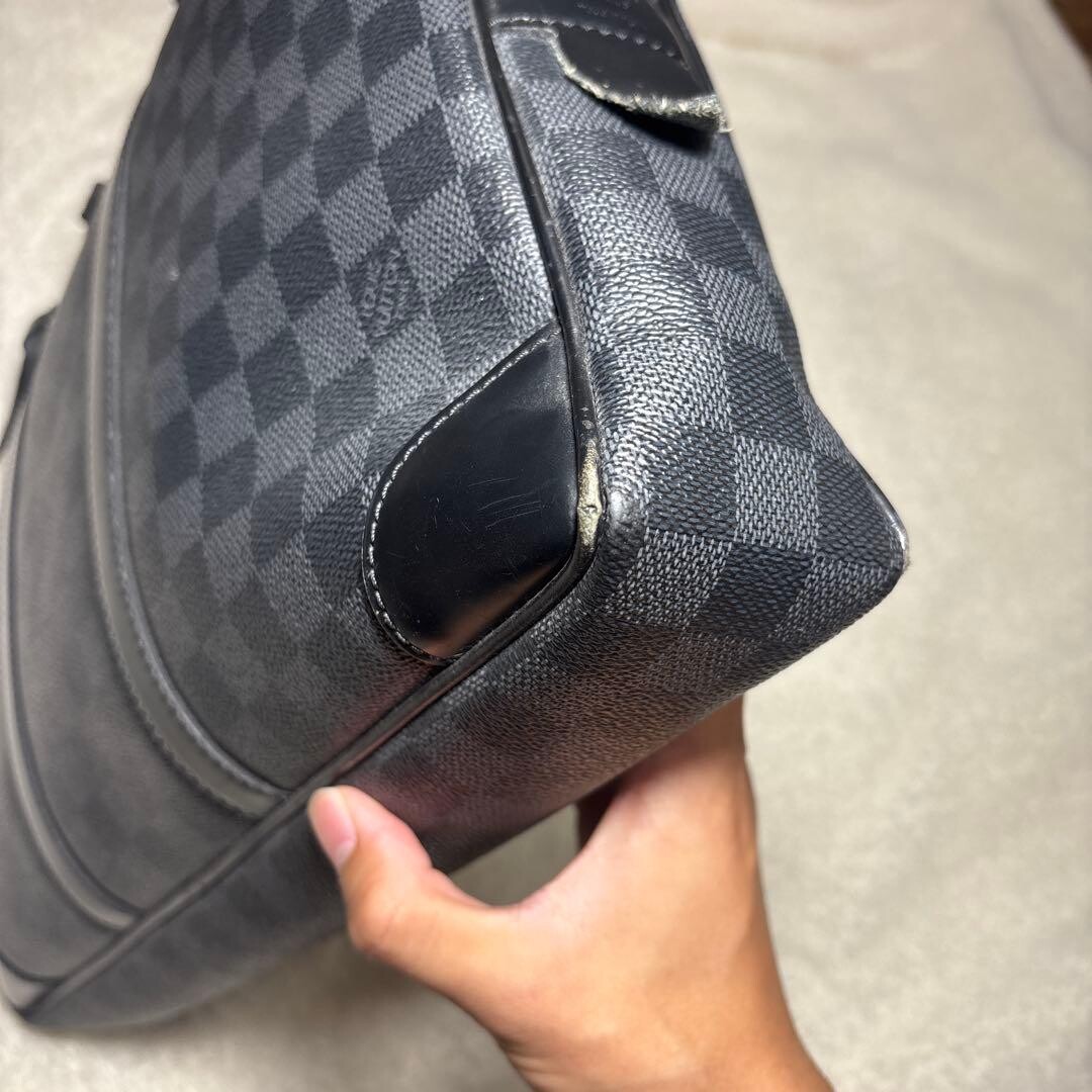 Louis Vuitton Damier Graphite Business Bag Canvas Black Name Tag Key Auth