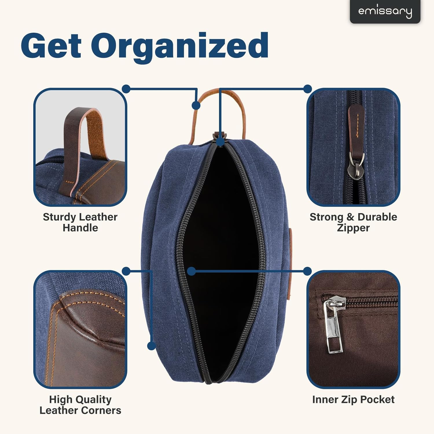 Men’S Toiletry Bag, Leather and Canvas Travel Toiletry Bag, Dopp Kit for Men, Tr
