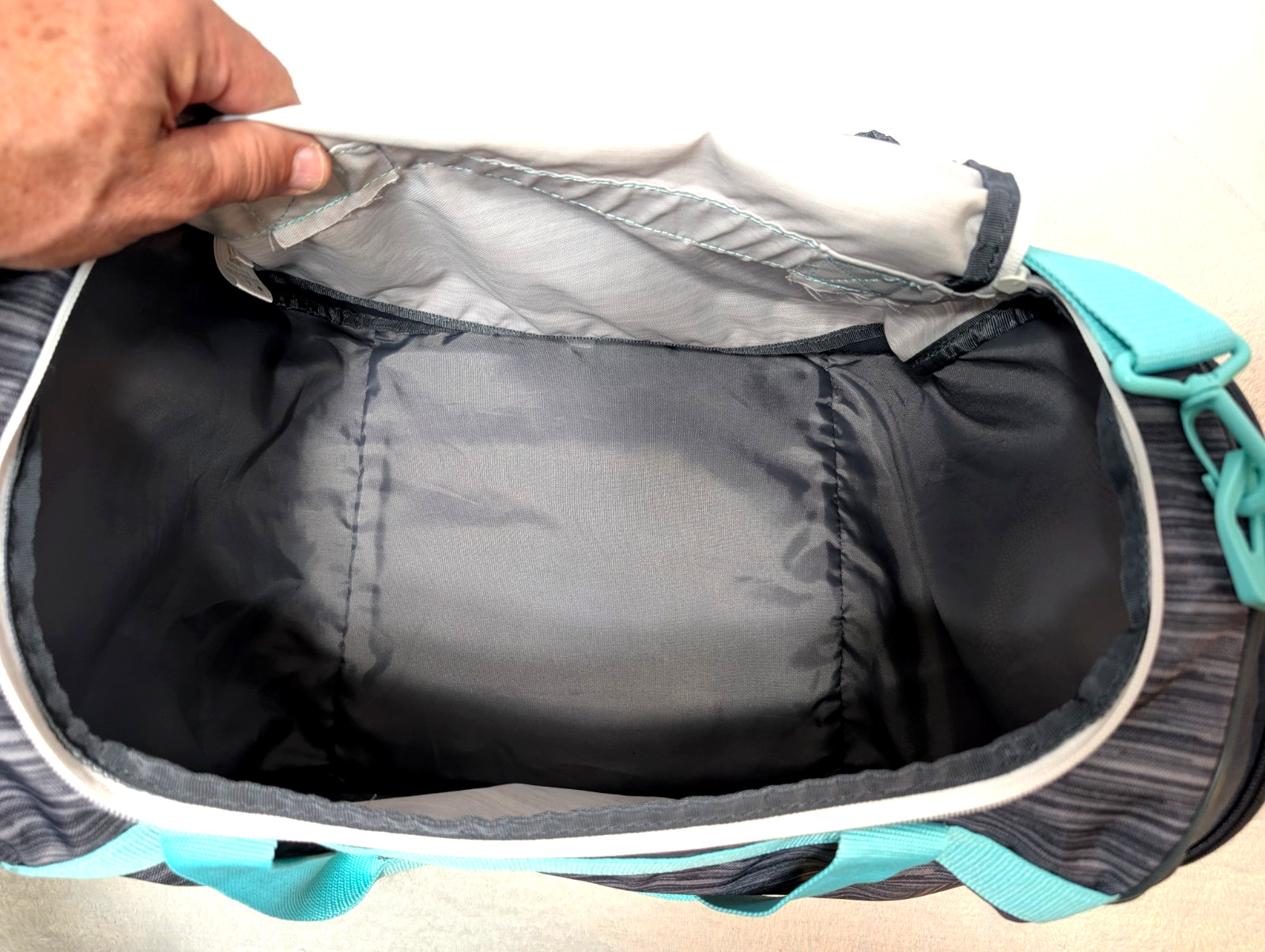 Adidas Defender 4 Small Duffel Bag, Grey Teal White White Accents Logo