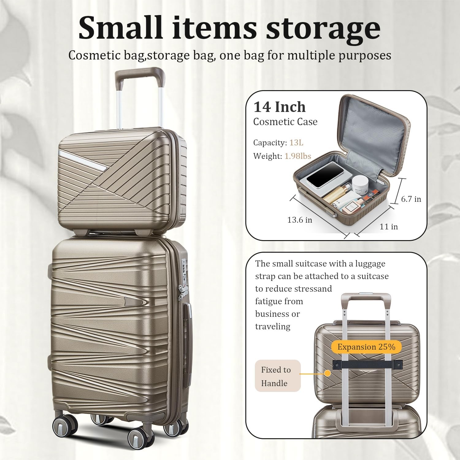 4 Piece Carry On Luggage Set 20 Inch, Expandable PP Hardshell Suitcase with D…
