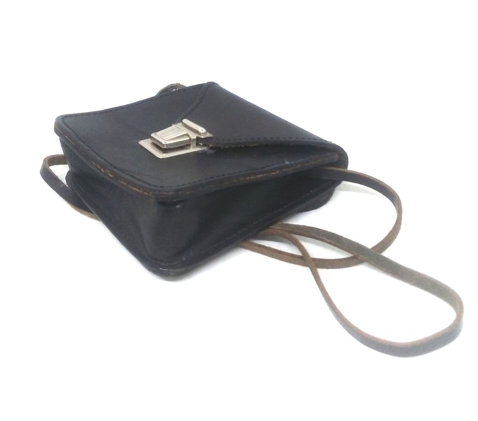 Vintage Swiss Genuine Leather Black Bag Case Belt Pouch Slightly Used 12×12 cm