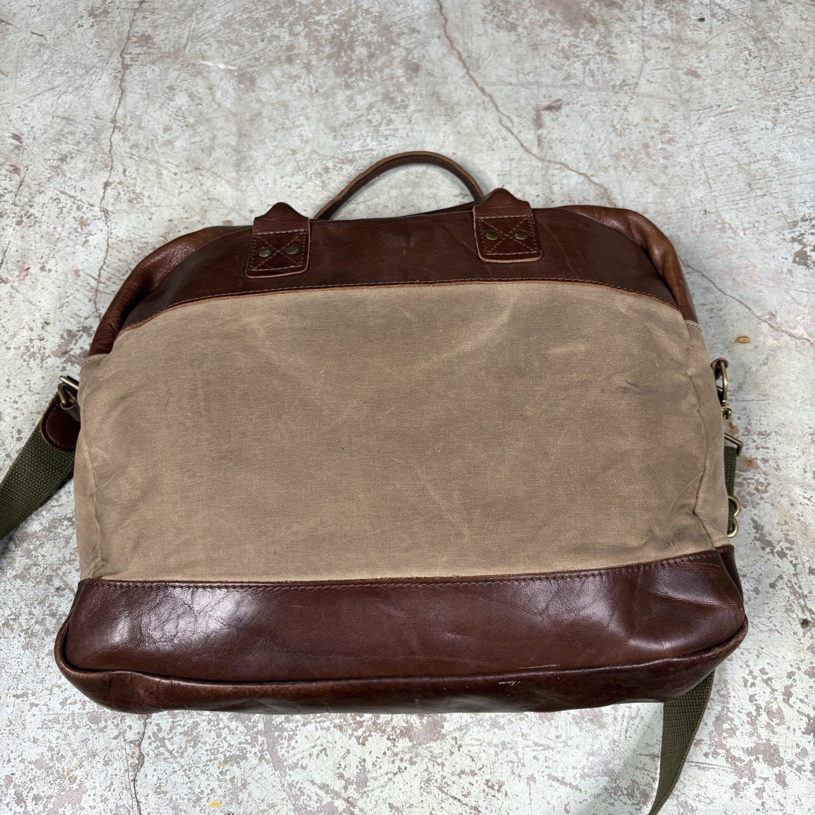 BILLYKIRK x J. Crew Style No. 237FTN Leather And Canvas Laptop Bag Green/Brown