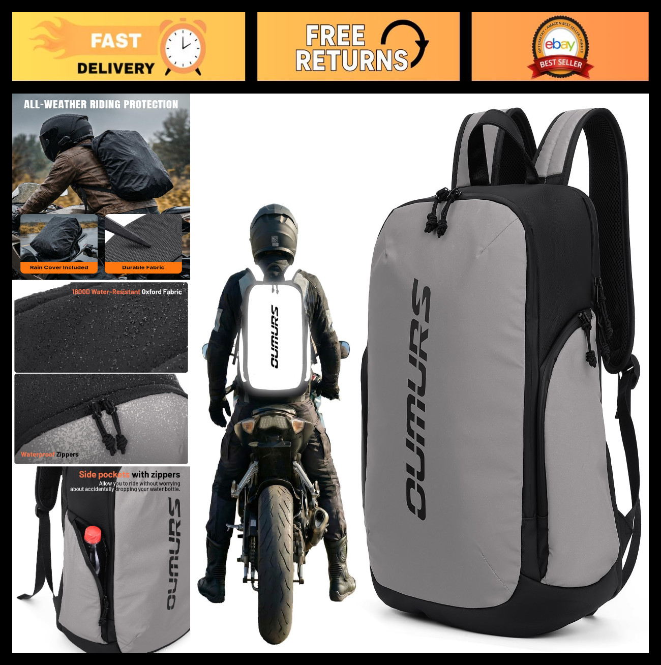 Reflective Water-Resistant Backpack 1800D Oxford Cloth for Laptop, Travel, Cycli