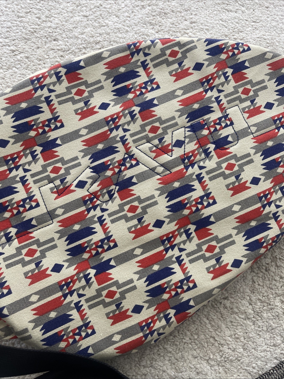 KAVU Sling Backpack Tribal Print Cotton Rope Strap Blue Red White
