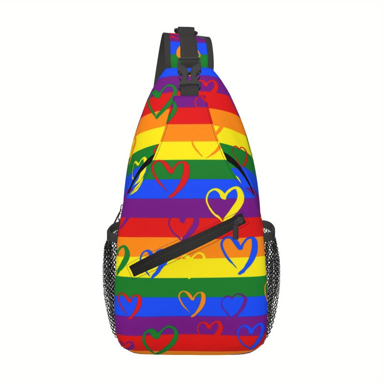 Men’s Womens Pride Day Rainbow Heart Crossbody Bag Anti-Theft Pride Shoulder Bag