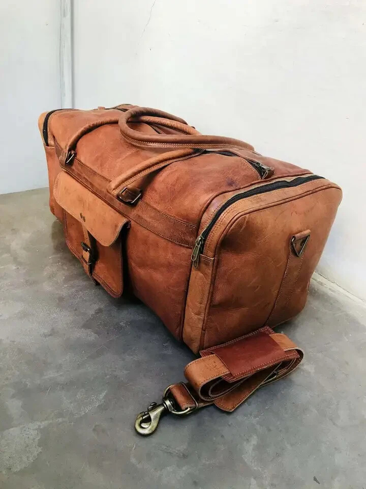 30″ Genuine Leather Very Large Vintage Duffel Travel Gym Weekend Overnight Bag