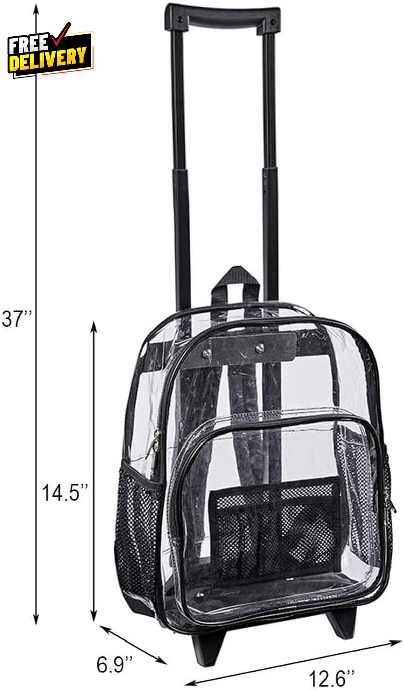 Rolling Clear Backpack Heavy Duty See through Bookbag Transparent PVC Cold……
