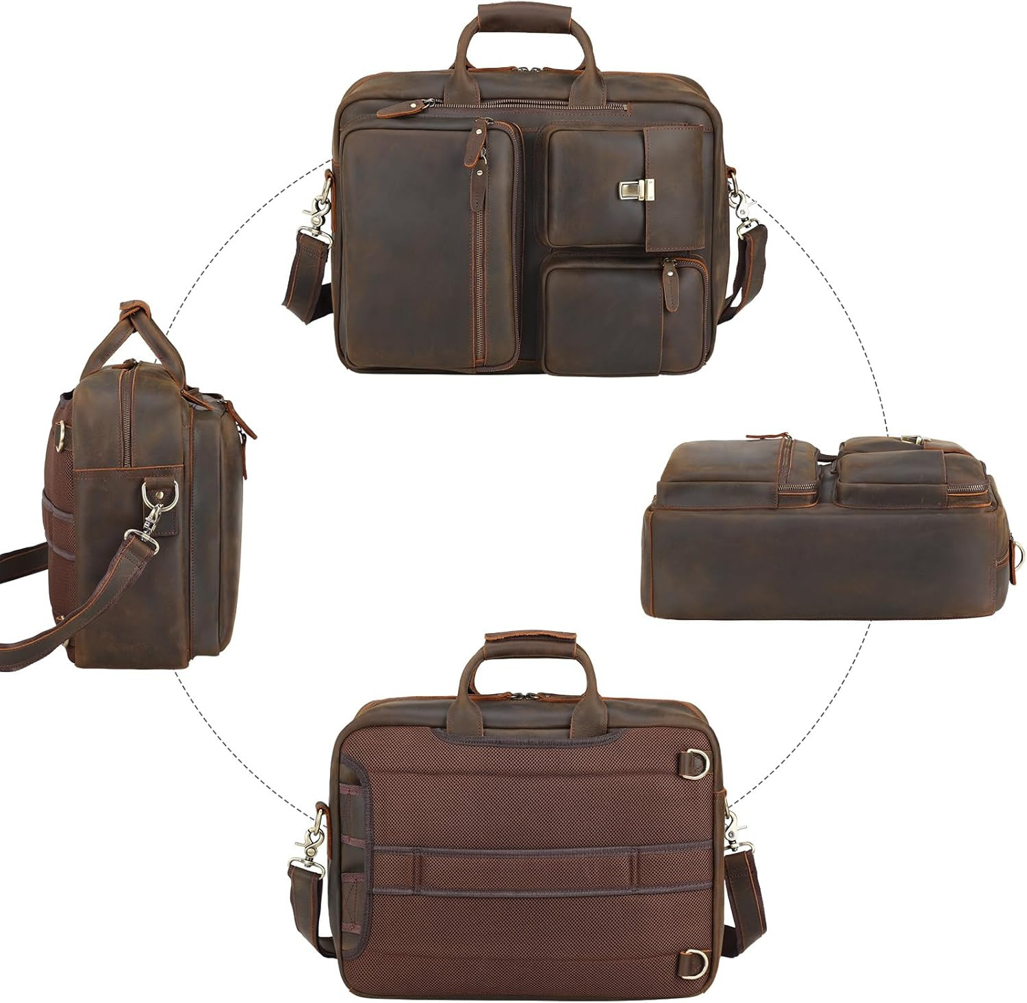 Men’s Leather 2-in-1 Backpack & Briefcase for 15.6″ Laptop – Work & Travel