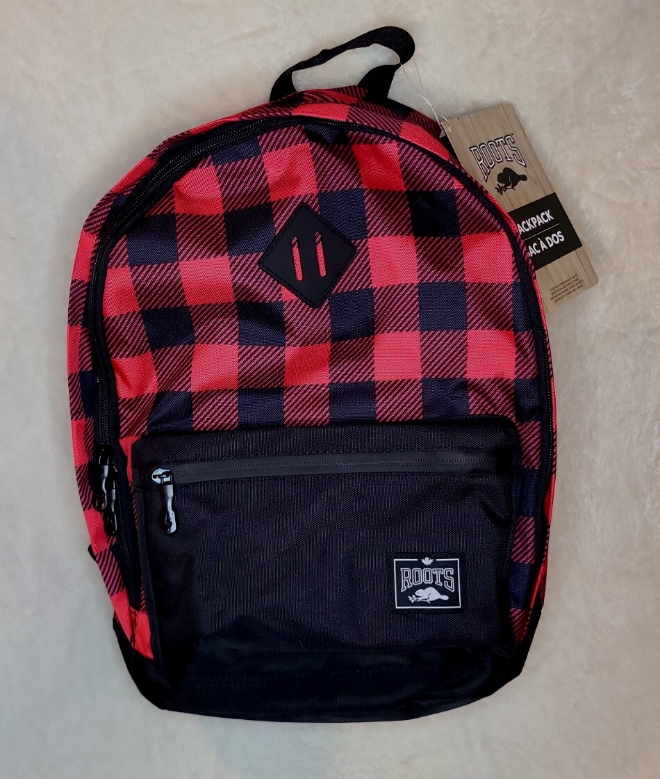 Roots Canada Feather-Weight Buffalo Plaid Backpack Water Resistant New With Tags