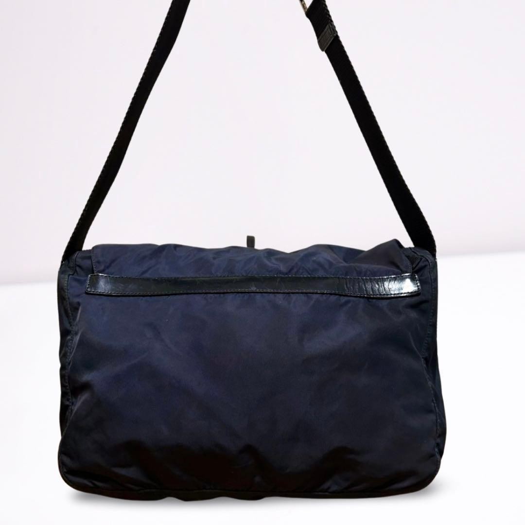 PRADA Unisex Nylon Messenger Bag Triangle Logo Navy Authentic
