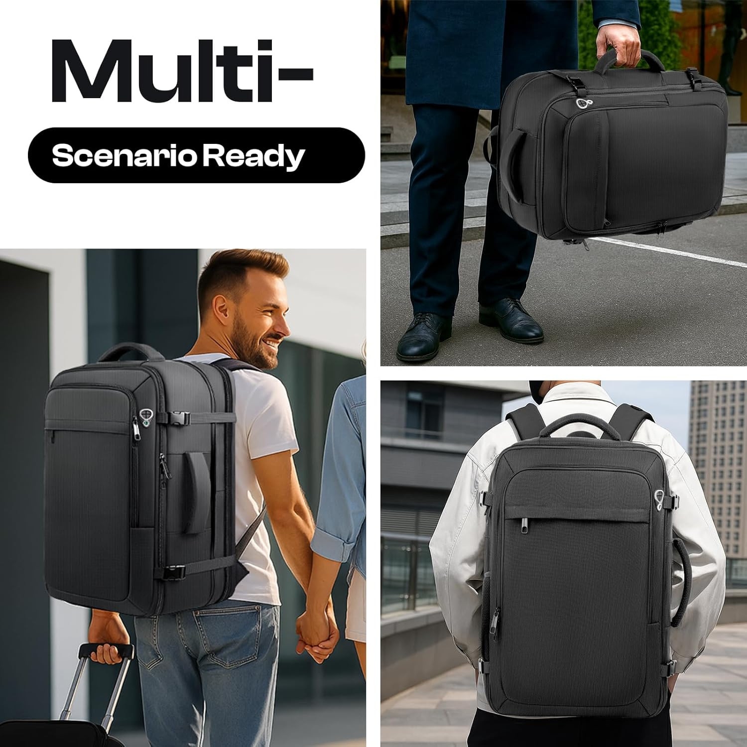 Carry On Backpack 40L-50L TSA Approved Travel Laptop Bag 17.3 Inch Black
