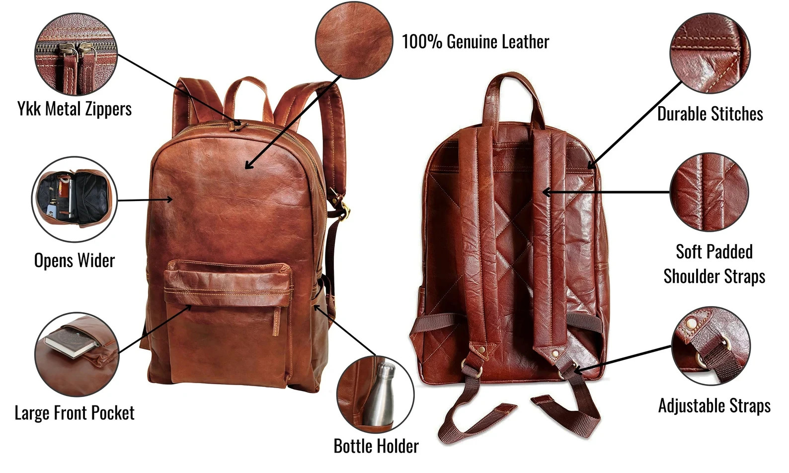 Genuine Leather Travel Backpack – Vintage Rucksack Laptop School Bag Men Women